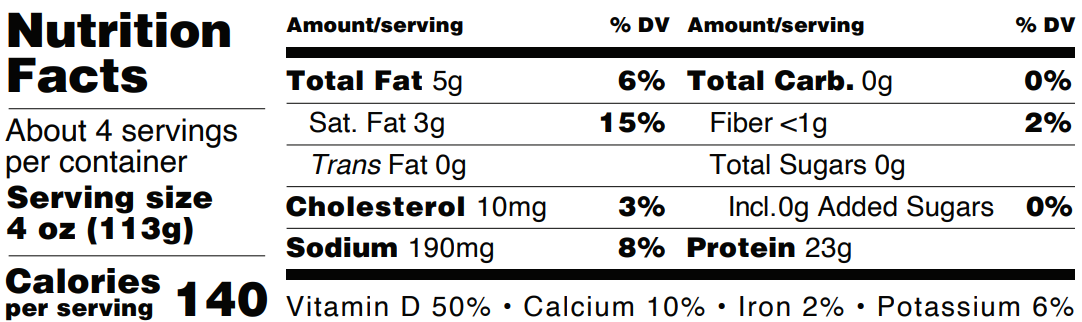 Nutrition facts about Salmon Portions