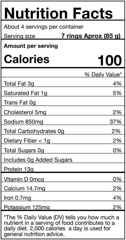 Nutrition facts about Breaded Calamari