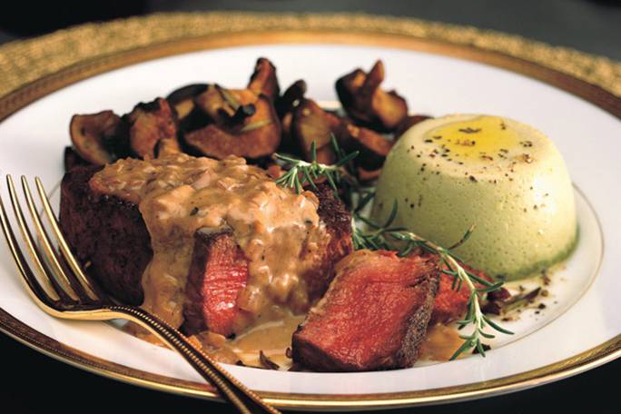 Appresentation suggestion of Beef Tenderloin Steaks with Mustard-Cognac Sauce