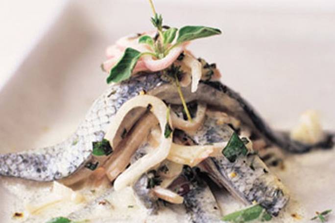 Appresentation suggestion of Whole Sardines with Fresh Herbs and Crème Fraiche