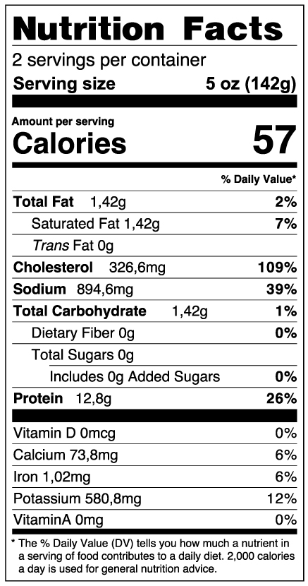 Nutrition facts about Calamares enteros limpios