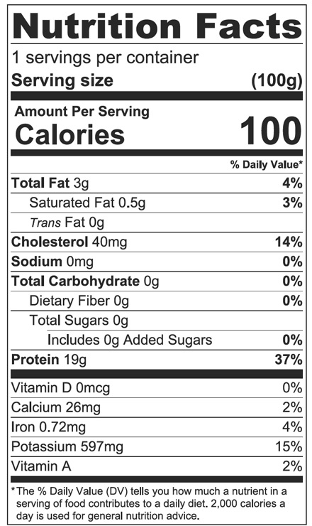 Nutrition facts about Red Fish Sliced