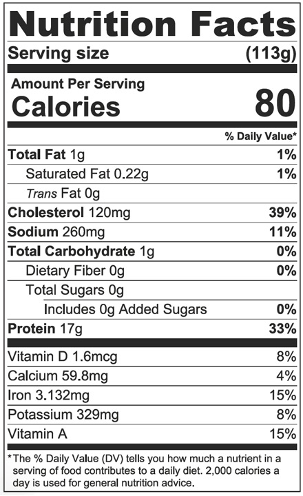 Nutrition facts about Seafood Mix