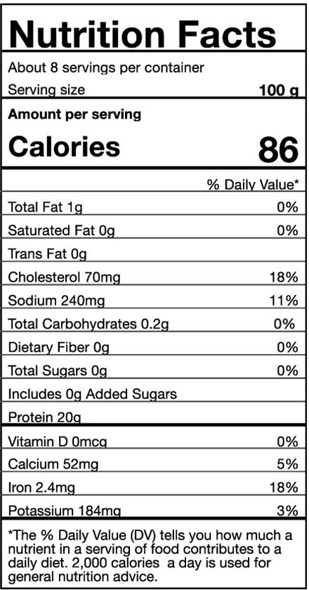 Nutrition facts about Wild Caught Argentinian Red Shrimp
